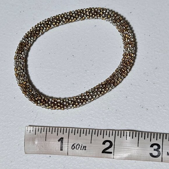 Handcrafted Elegant Gold Silver Beaded Stretch Bracelet Fashion Jewelry Women - Picture 3 of 3